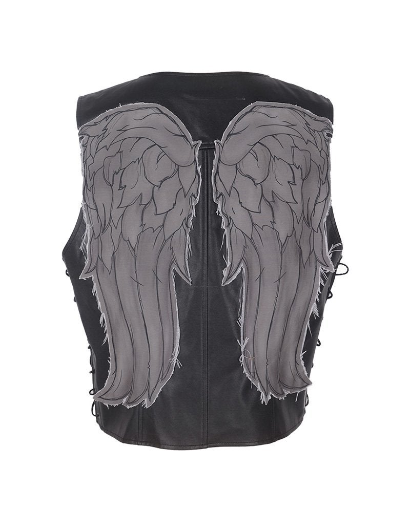Cosplay.fm Men's Cosplay Faux Leather Angel Wings Vest Motorbike Vest Halloween Costume (Black) - Image 1